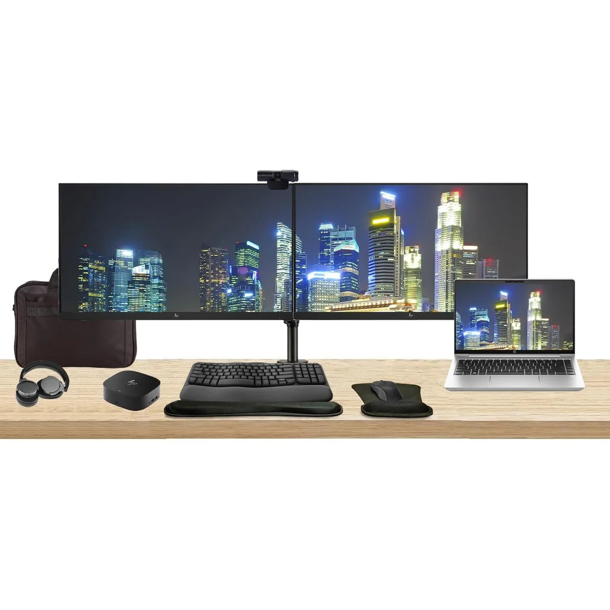 HP HP ProBook 445 G10 14" Ryzen 5 16GB 256GB Bundle 2x27" Monitors Dock Keyboard Mouse Webcam Headphones Bag — 商品写真