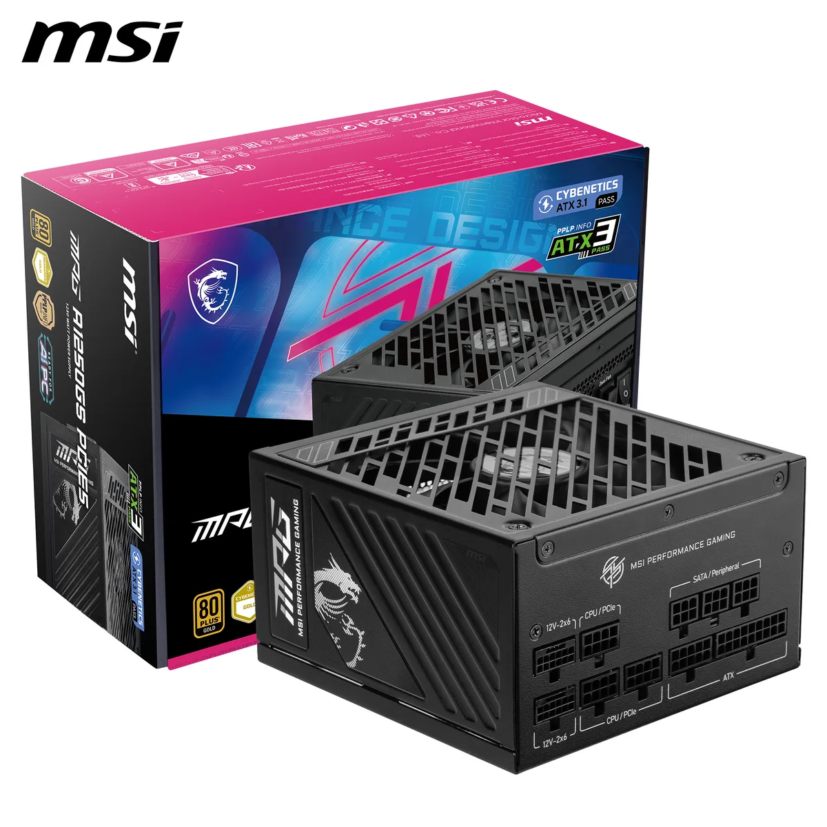 MSI MSI MPG A1250GS PCIE5 1250W power supply — Produktfoto