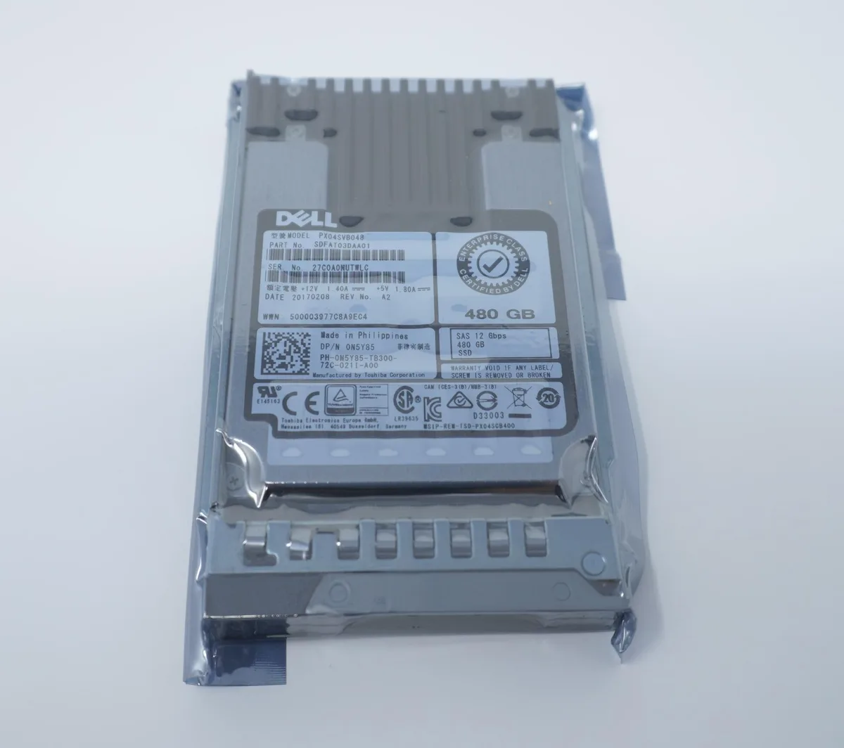 Silver 2.5 inch SAS solid state drive with label