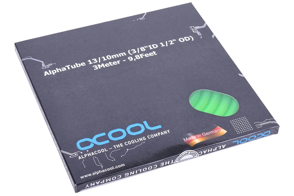 Alphacool Alphacool Alphatube HF Tubing 10mm ID 13mm OD UV Green 3m PVC 18415 — photo du produit