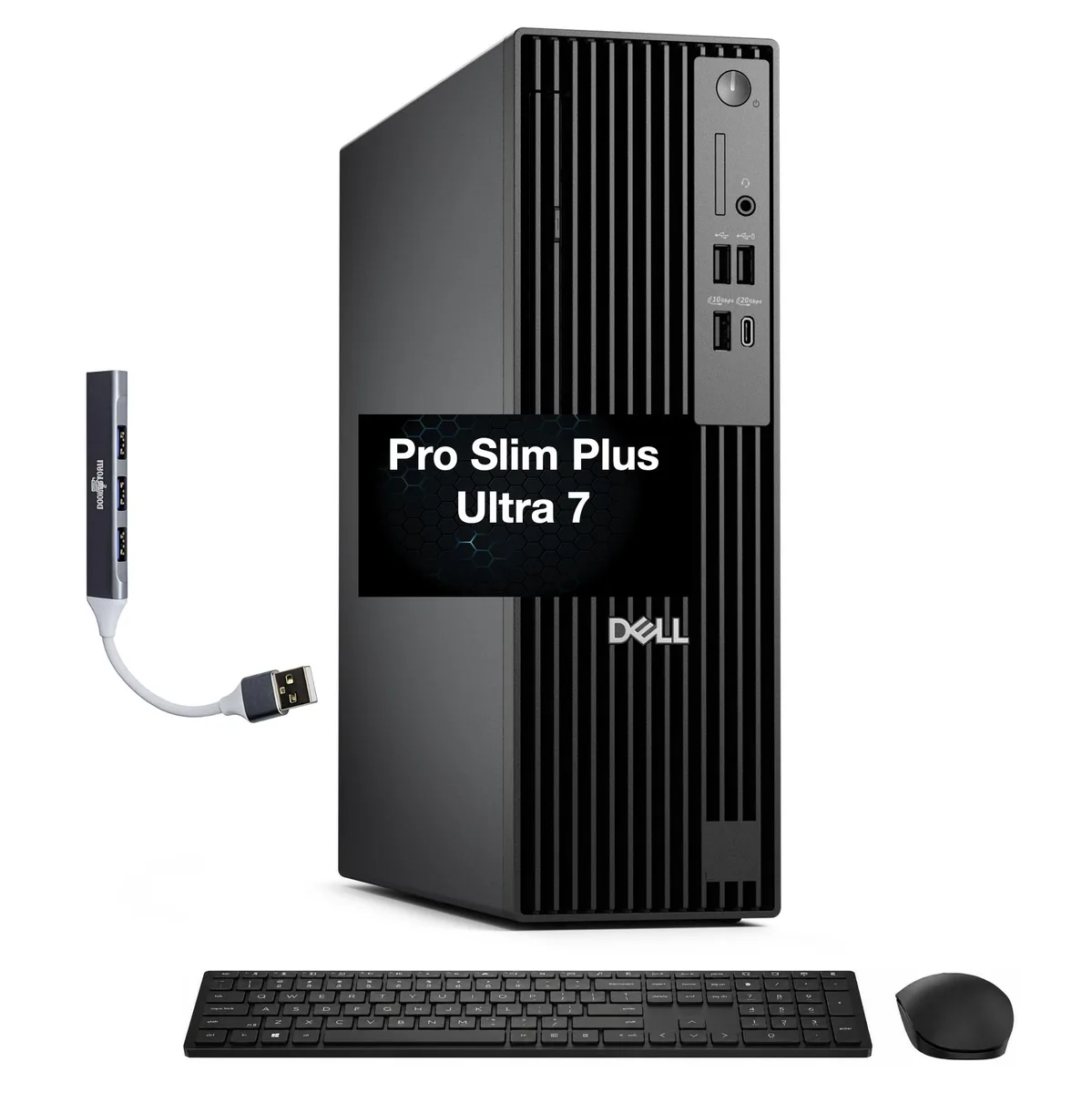 Black mid-tower desktop with DVD drive and USB hub