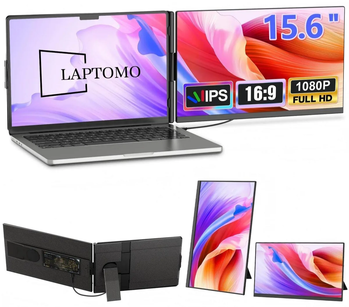 Laptomo Laptomo 15.6" Dual Portable Monitor 1080P IPS 60Hz USB-C HDMI — ürün fotoğrafı