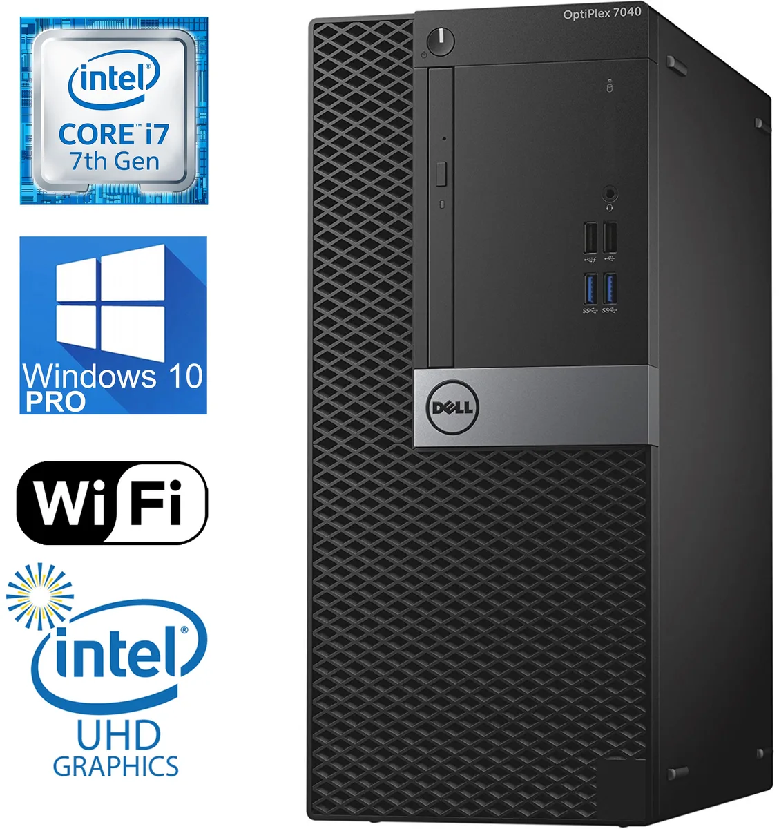Black Dell OptiPlex 7040 tower desktop with DVD drive