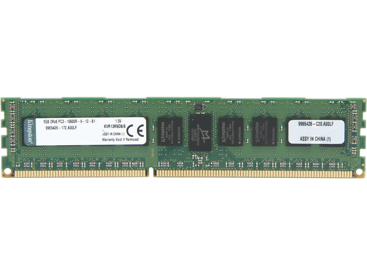 Kingston Technology Corp. Kingston Technology Corp. KVR13R9D8/8 8GB DDR3 1333 ECC Registered server RAM — foto del producto