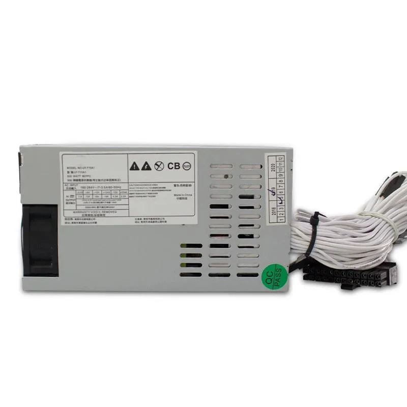 Compact 1U 500W ATX power supply in matte black metal housing