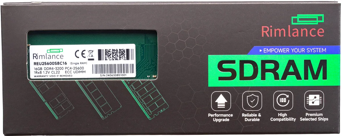 Green 288-pin DDR4 UDIMM module with black chips