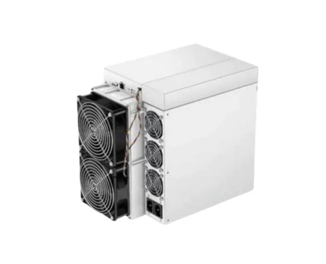 Rectangular ASIC miner, matte metal finish, front fan grille and rear exhaust, 110 TH/s 3250W 85dB noise