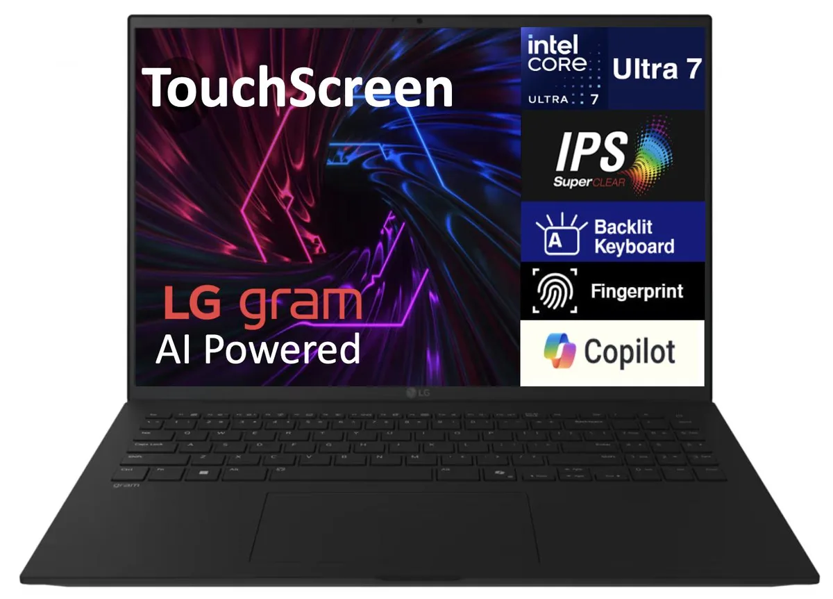 Black 17 inch touchscreen laptop with thin profile