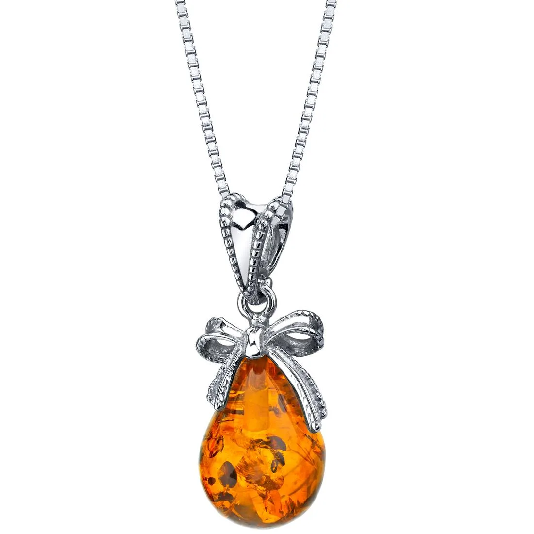 Oravo Oravo Baltic Amber Sterling Silver Bow Pendant Necklace 18" 1.6ct .925 — product photo