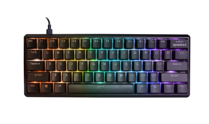 Compact black 60 percent mechanical keyboard with gasket mount and RGB lighting