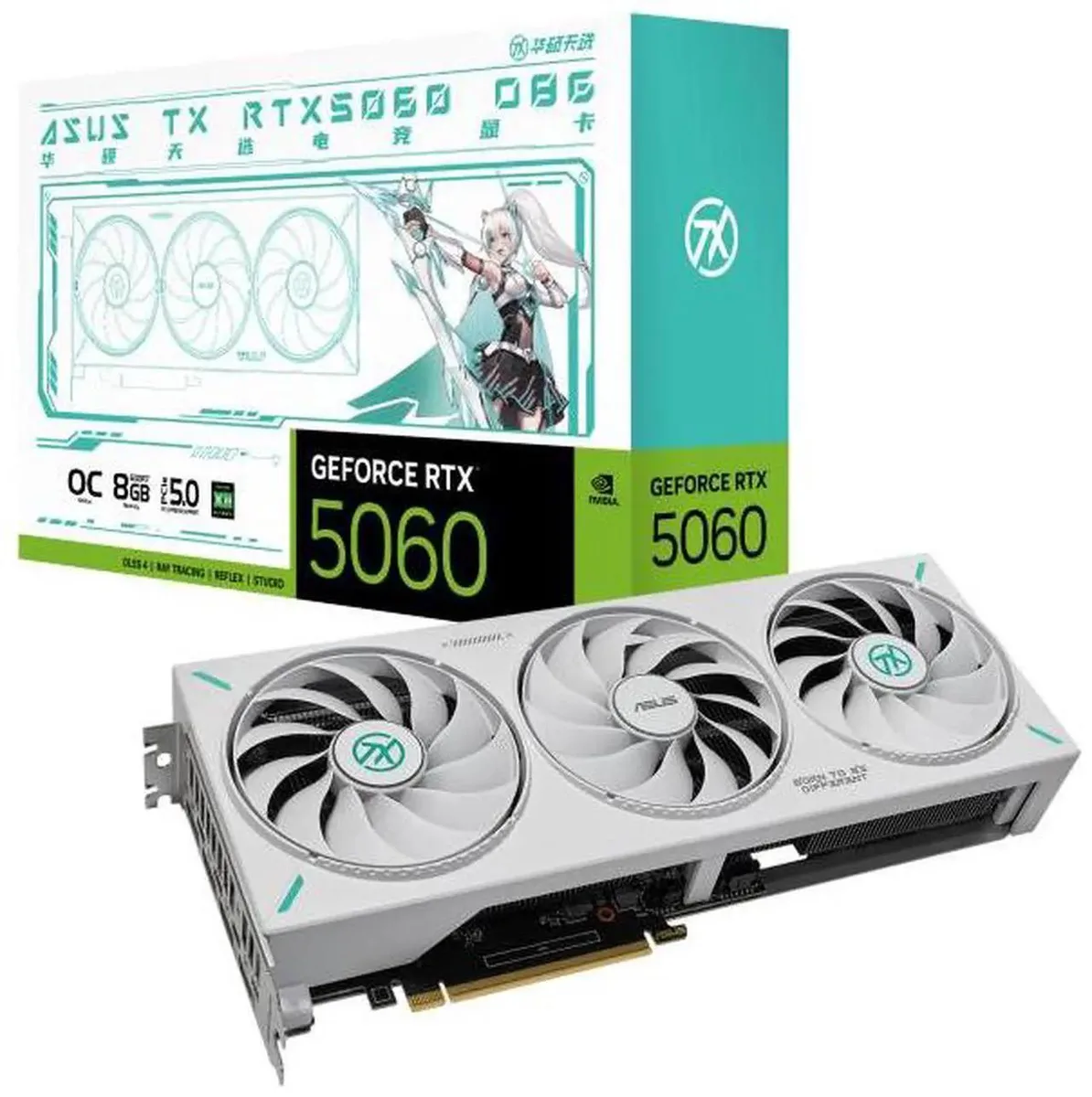 Black dual-fan graphics card with angular silver accents, 2.5-slot metal backplate visible