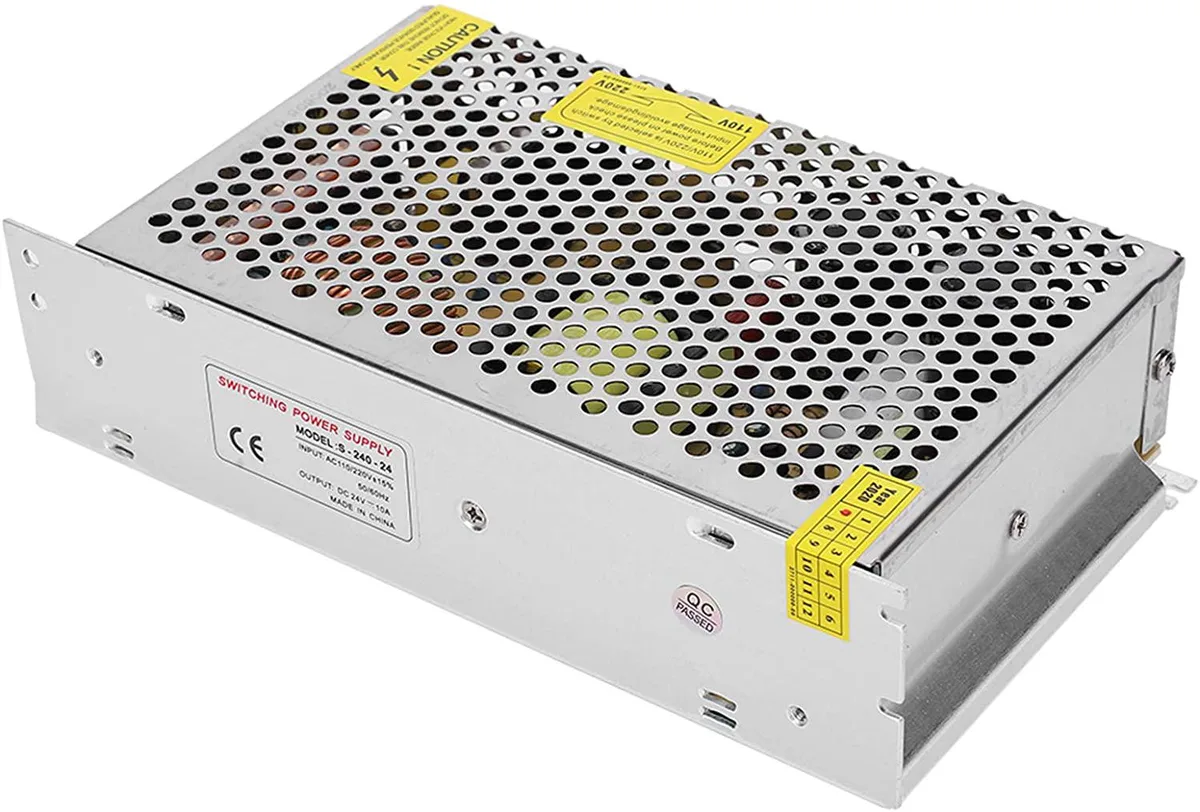 Pink aluminium box power supply with screw terminals, 240W 24V 10A