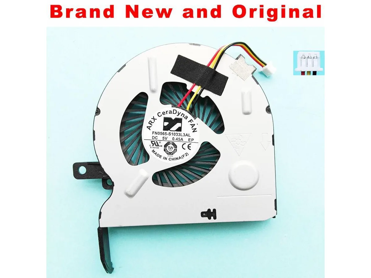 Compact black CPU cooling fan with wire grille and power cable