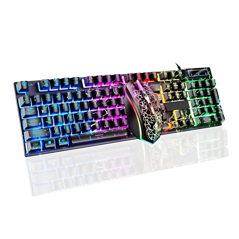 Guiheng Wired Crack Rainbow Gaming Keyboard and Mouse Combo 104 Keys Black — 商品写真