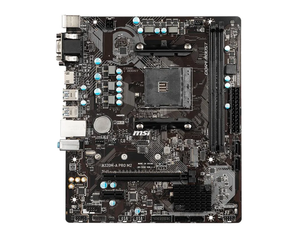 Green micro-ATX board with silver AM4 socket and four black DDR4 slots