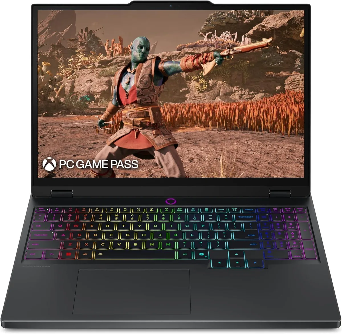 Black 15.1 inch OLED gaming laptop with RGB backlit keyboard