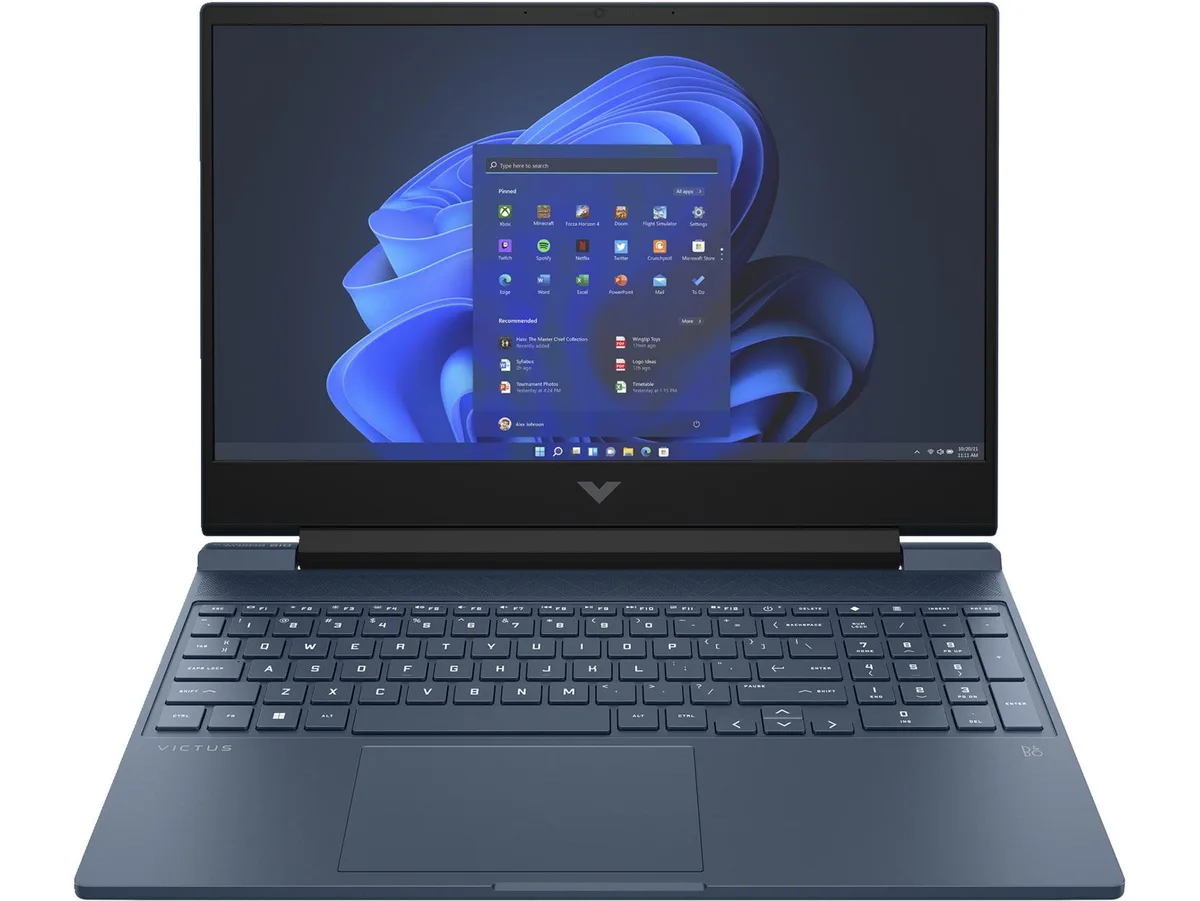 Blue 15.6 inch gaming laptop with matte anti-glare screen and backlit keyboard