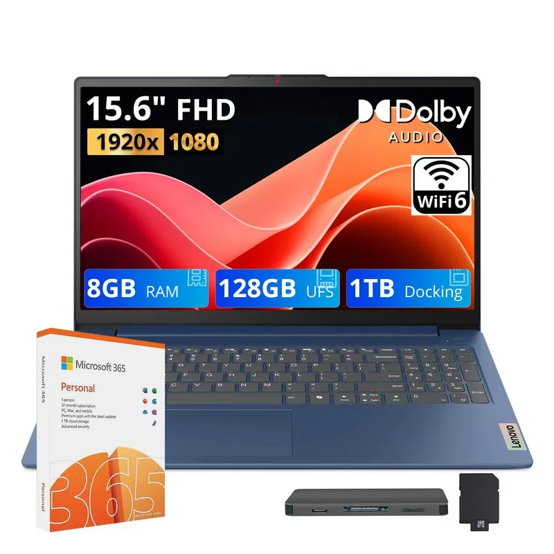 Lenovo Lenovo IdeaPad Slim 3 15.6" FHD N150 8GB 128GB + 1TB Dock Blue business laptop — product photo