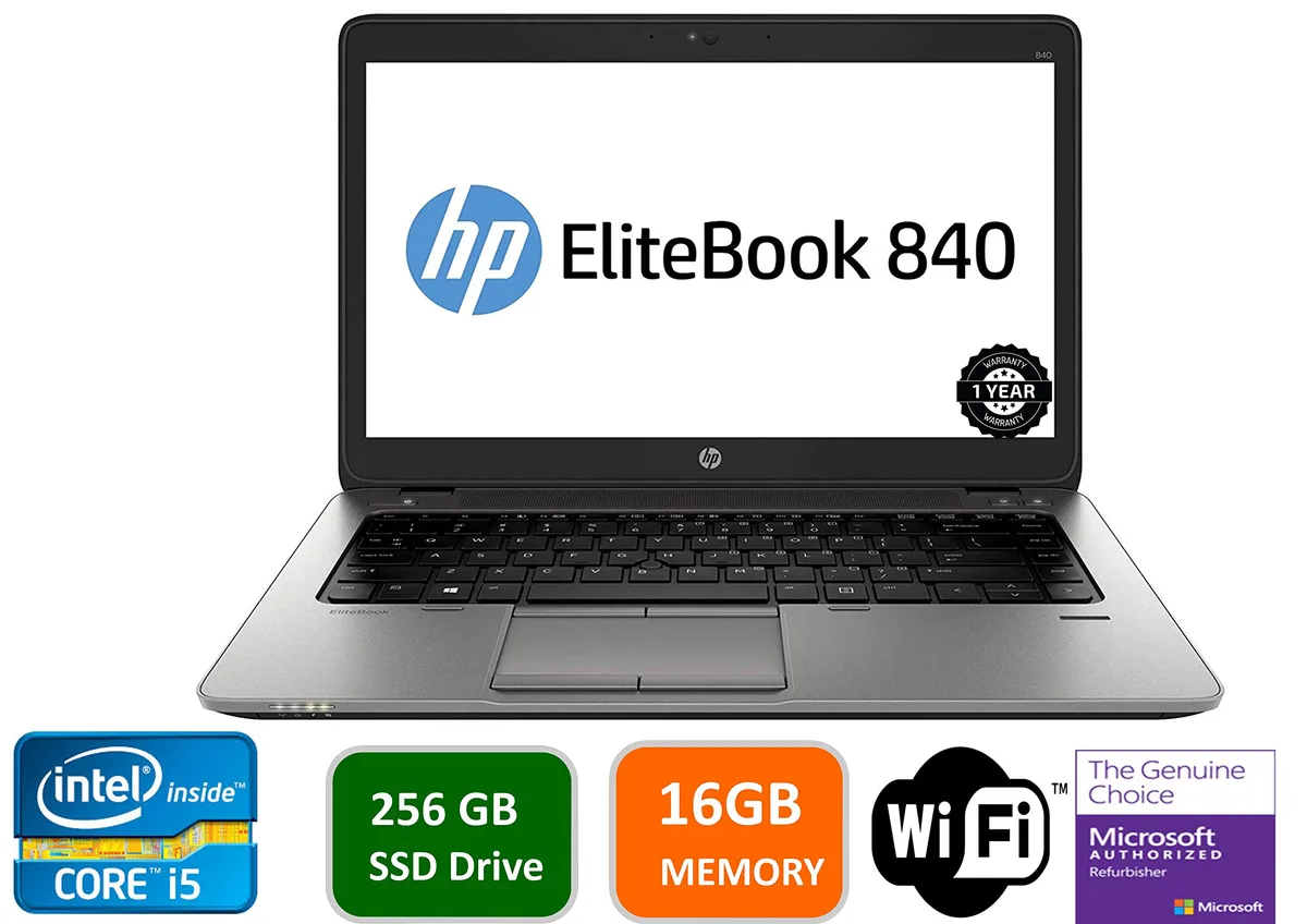 Silver 14-inch business laptop with anti-glare screen and backlit keyboard