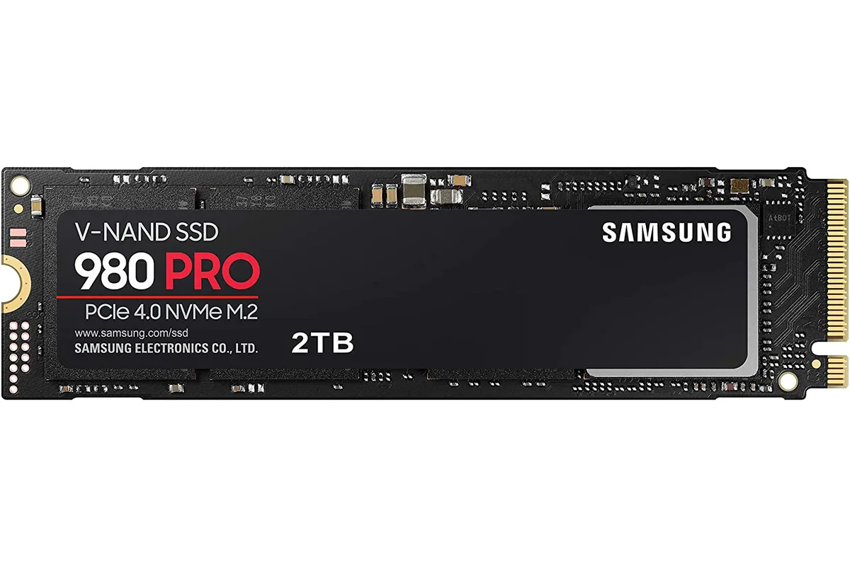 Samsung 980 PRO 2TB M.2 2280 internal SSD, black circuit board with silver label