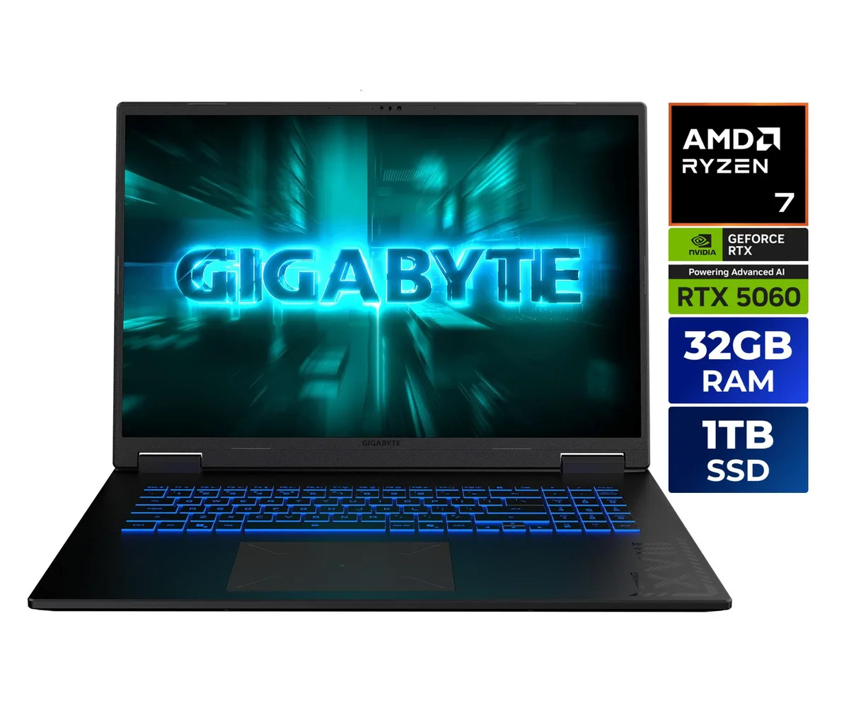Black Steel 18 inch gaming laptop with slim 20mm chassis and 180 degree hinge