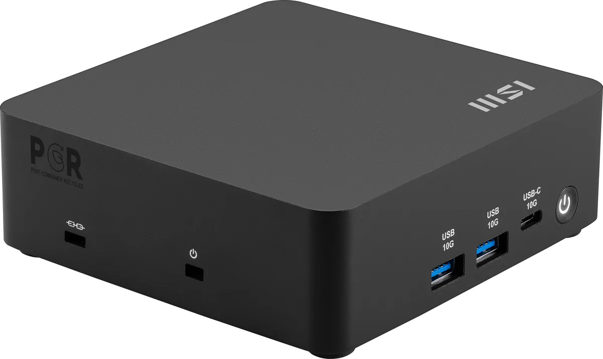 Compact black barebone mini PC with front USB ports