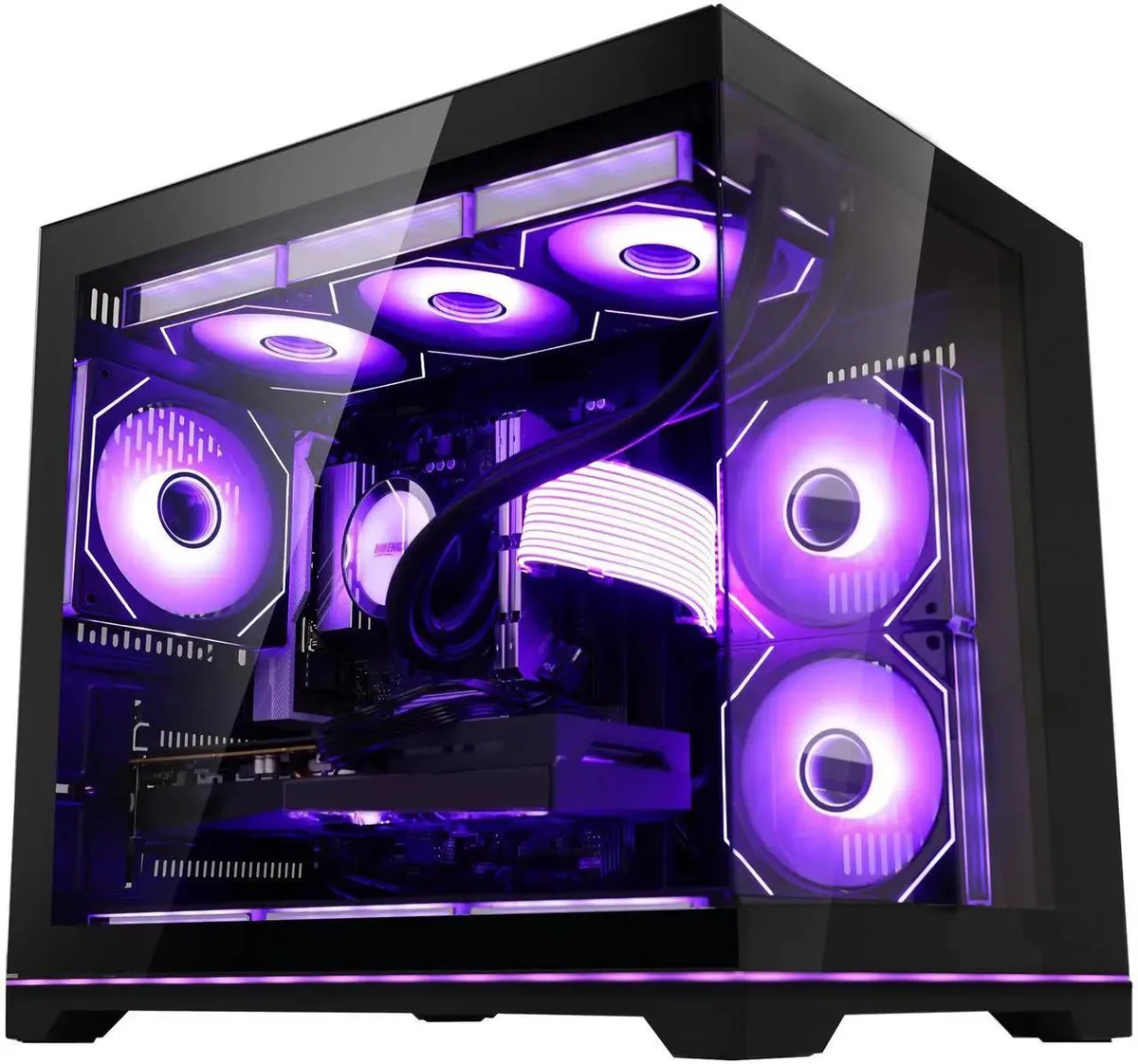 Hoengager Hoengager Gaming PC Ryzen 7 9700X RX 9060 XT 16GB 32GB DDR5 1TB 360 Liquid Cooler 850W Gold Black — product photo