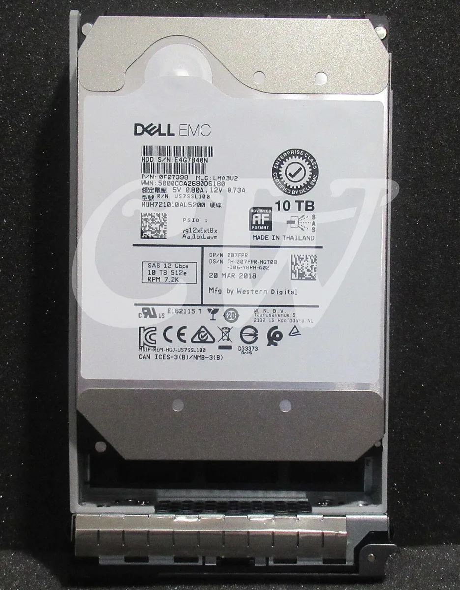 3.5 inch SAS hard drive in silver metal caddy