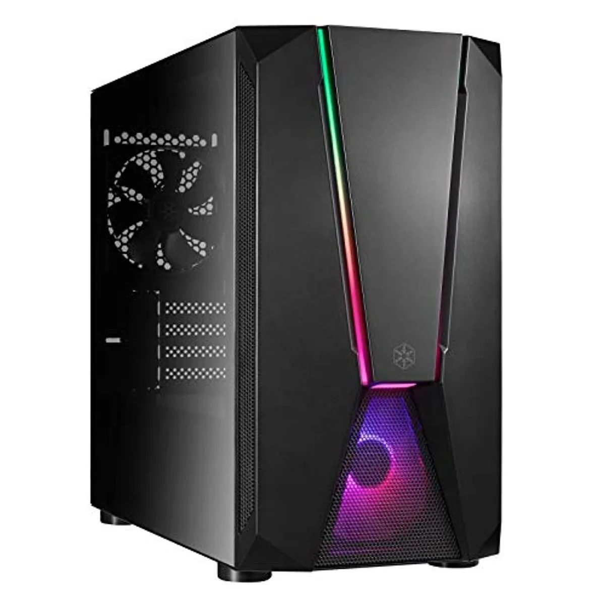 Black Micro ATX tower with tempered glass side panel and ARGB lighting