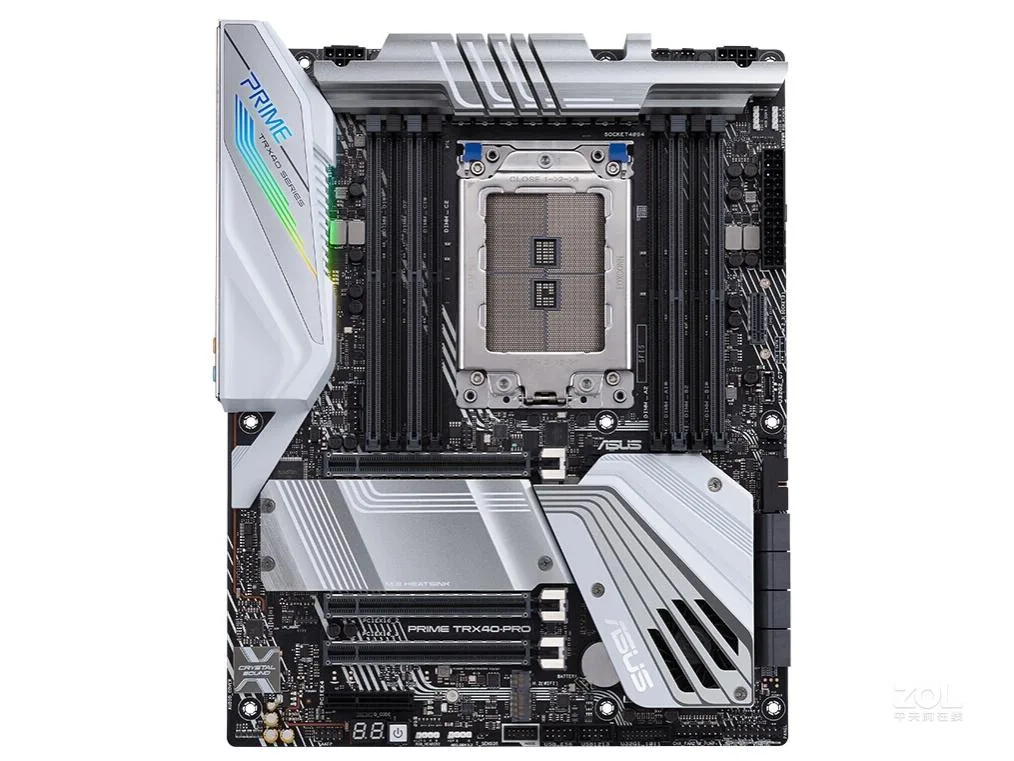 ASUS PRIME TRX40-PRO ATX motherboard in matte black with silver heatsinks