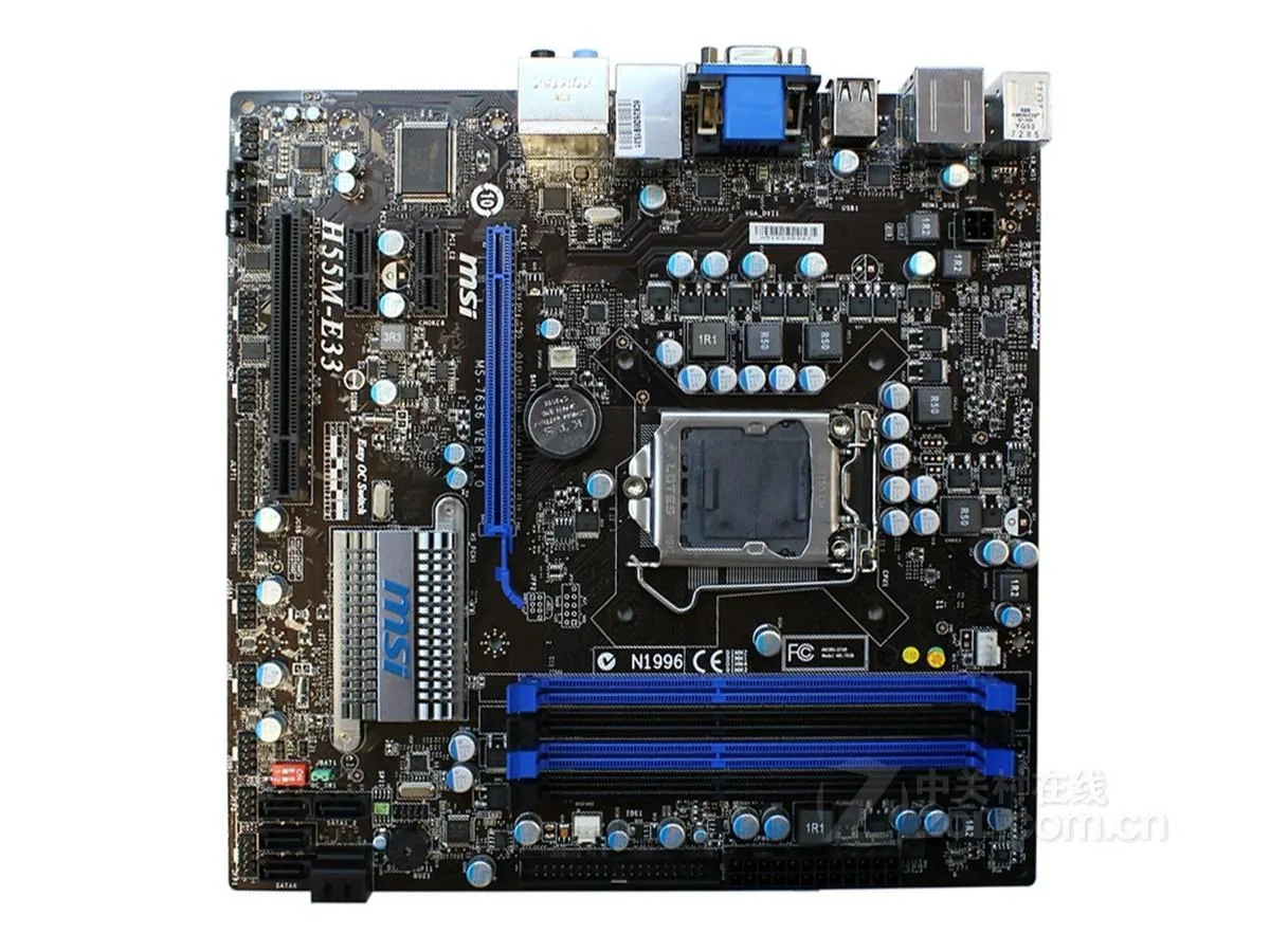 Green Micro ATX motherboard with silver LGA 1156 socket and black expansion slots