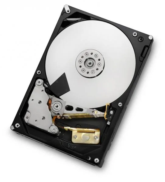 Silver rectangular 3.5 inch hard drive with circuit board visible on underside