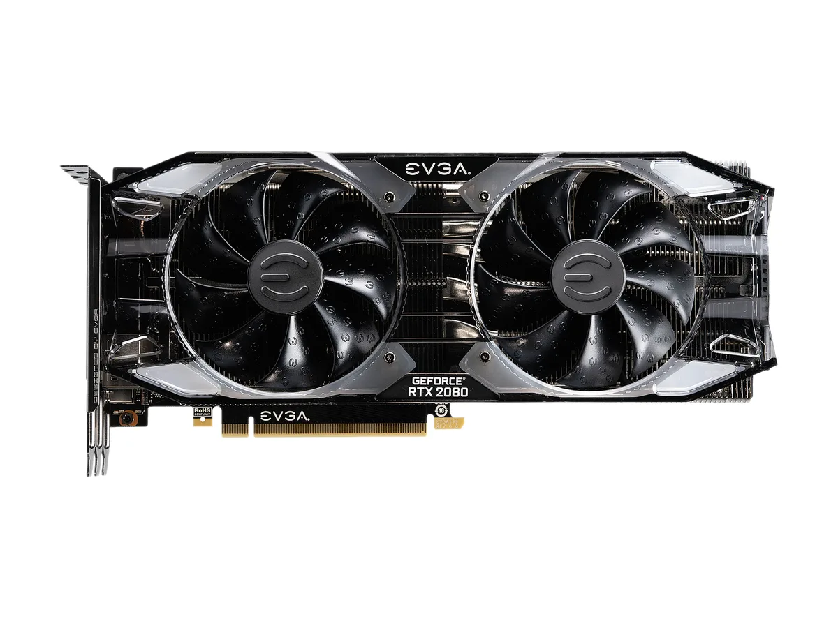 EVGA GeForce RTX 2080 XC Ultra Gaming graphics card with dual fans and RGB lighting