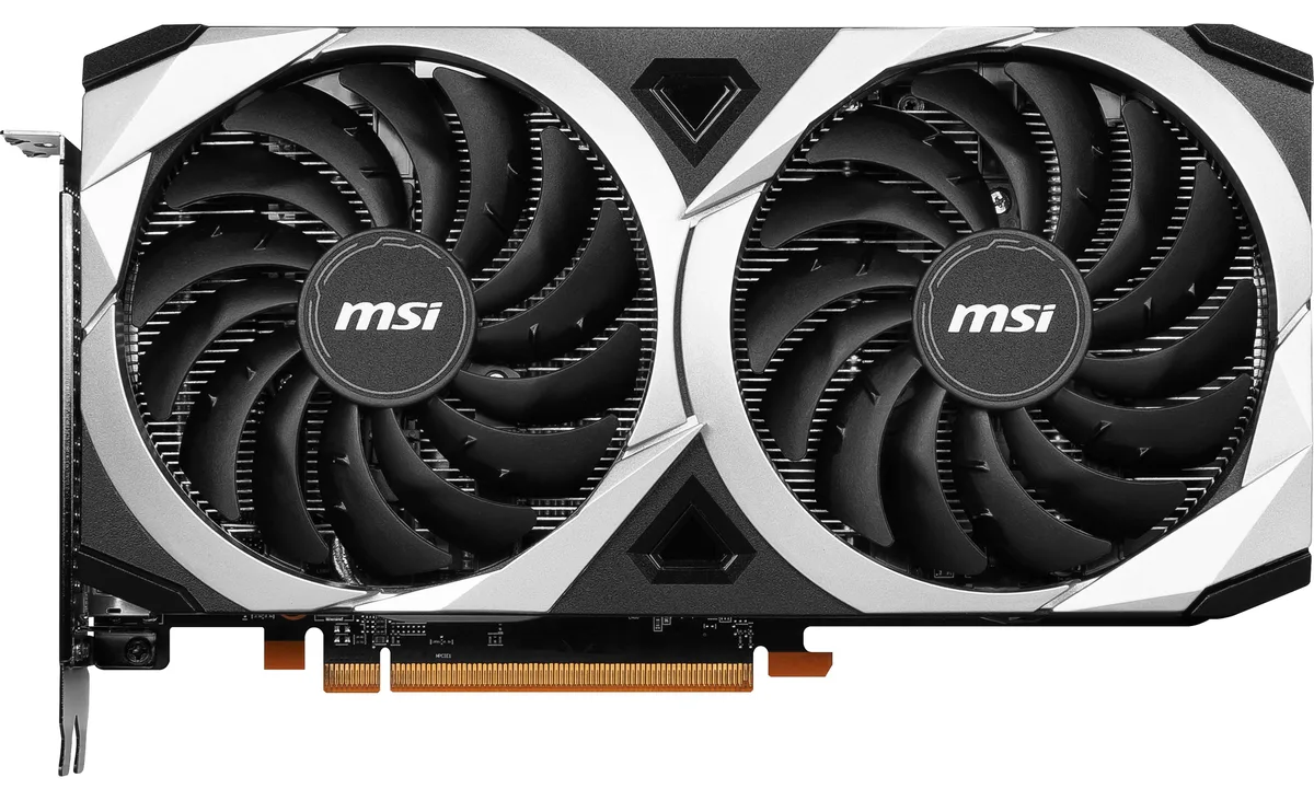 MSI Radeon RX 6600 XT Mech 2X dual-fan graphics card in black and grey