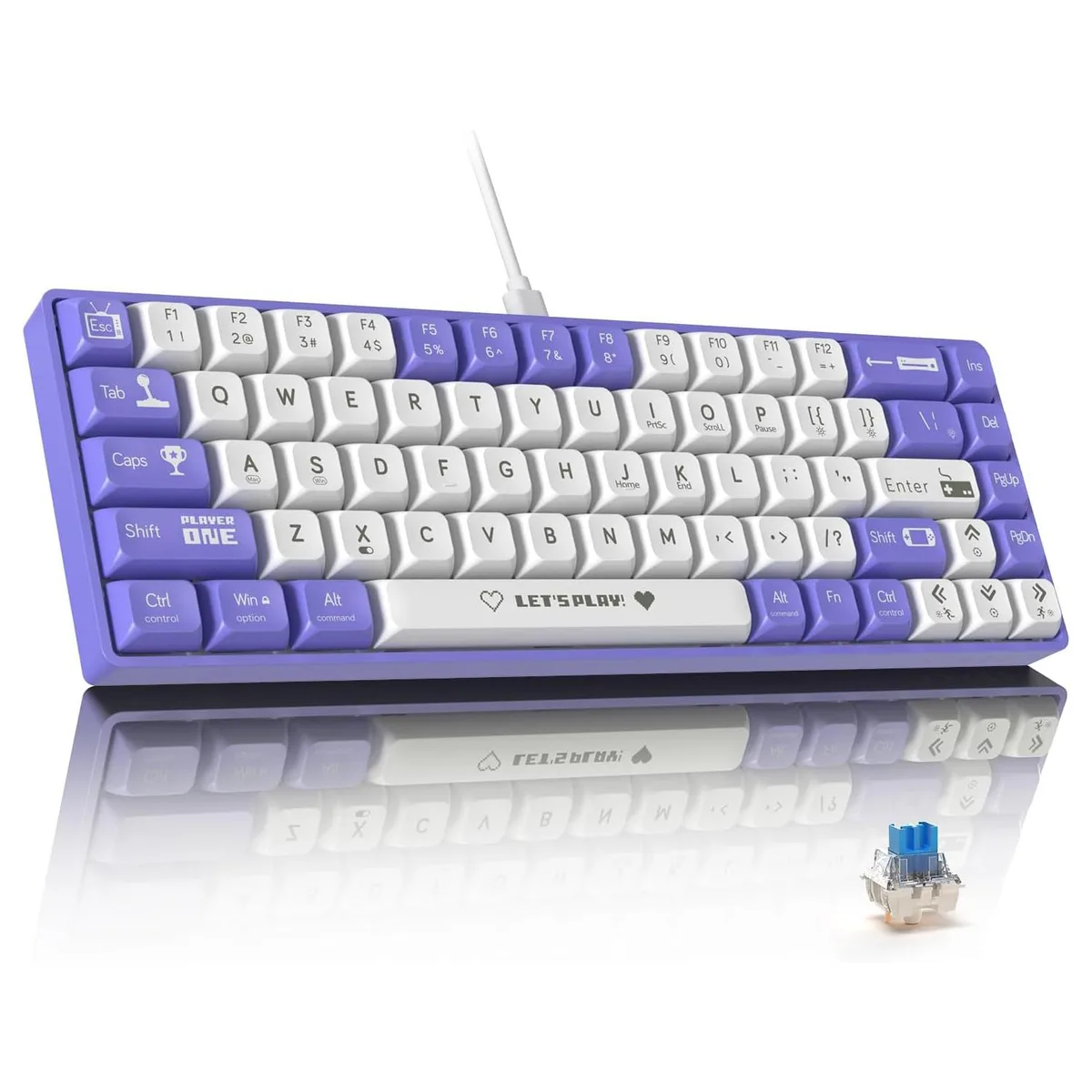 FirstBlood FirstBlood AK680 60% Wired Mechanical Gaming Keyboard Blue Switch Purple-white — product photo