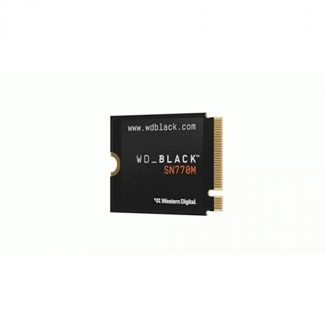 Small rectangular M.2 2230 SSD with black circuit board and silver label, .9 by 1.2 inches