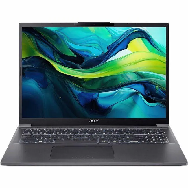 Silver-grey 16 inch laptop with matte screen and English keyboard