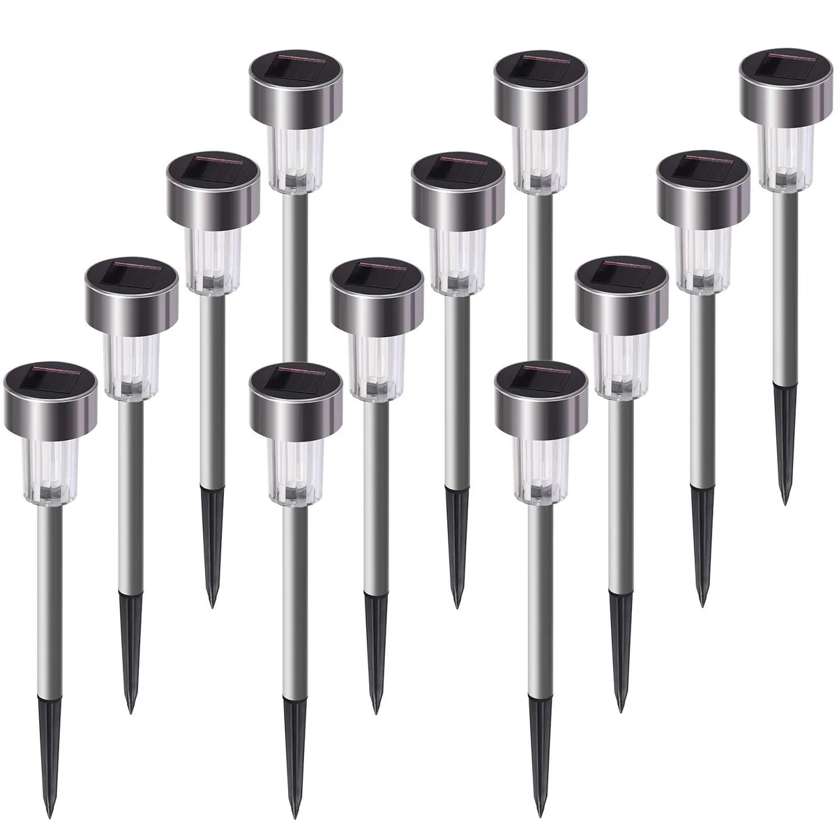 SUNNEST 12 Pack Stainless Steel Solar Landscape Lights Cool White — fotografia produktu