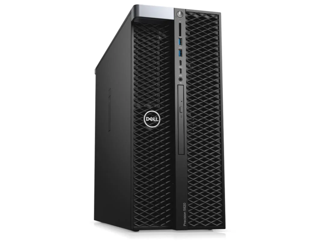 Black Dell Precision 5820 tower workstation with keyboard and mouse