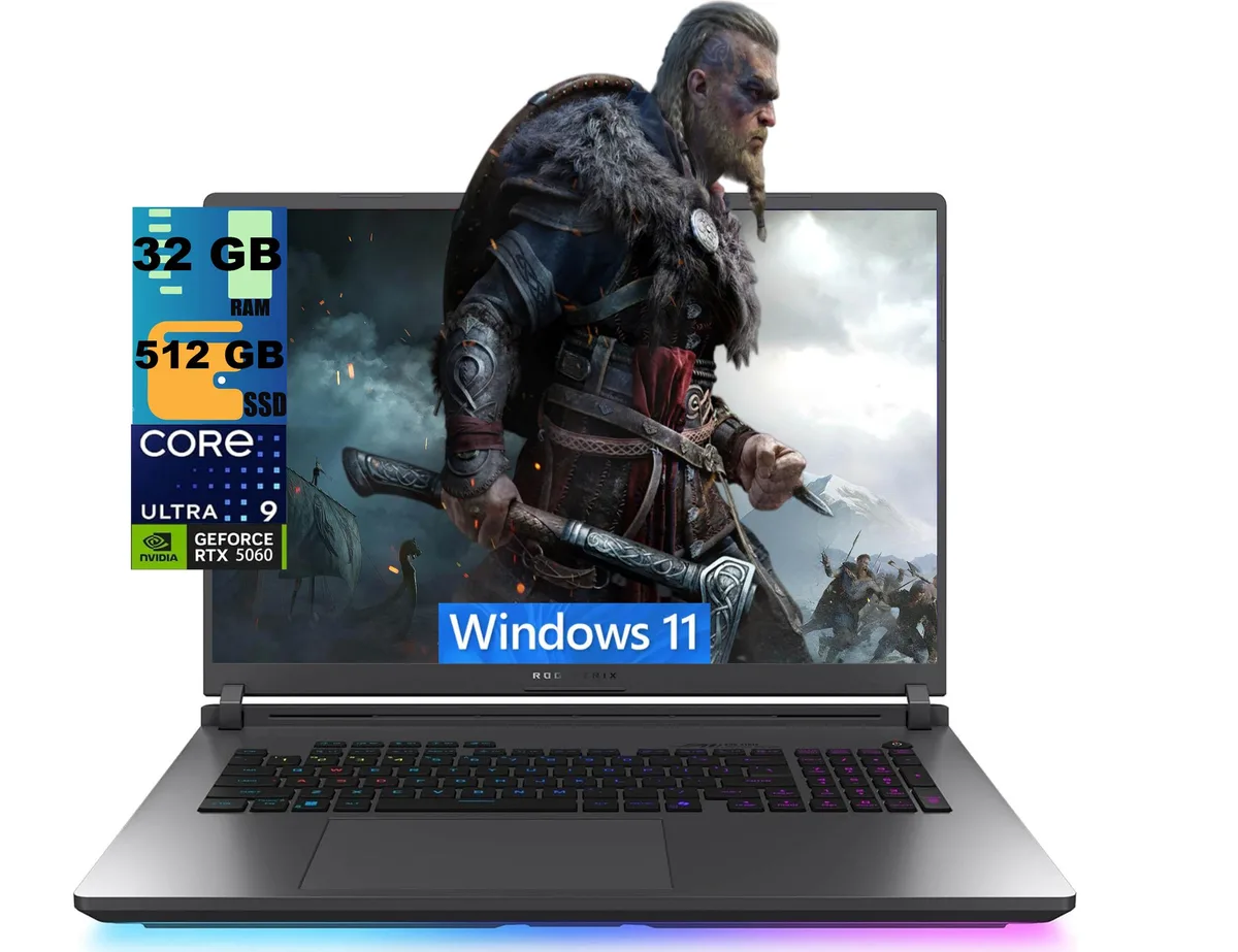 Black 18-inch gaming laptop with RGB keyboard