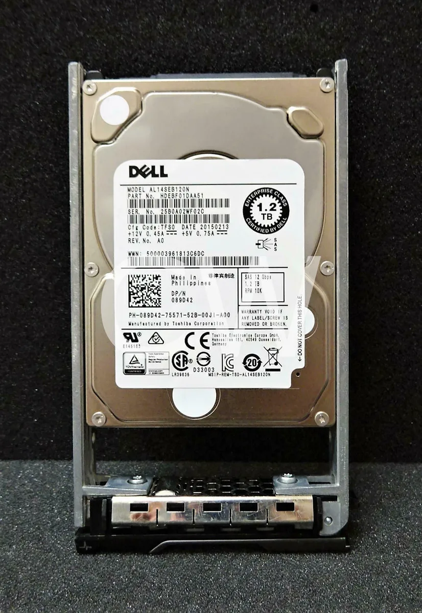 Silver 2.5 inch SAS hard drive with black tray
