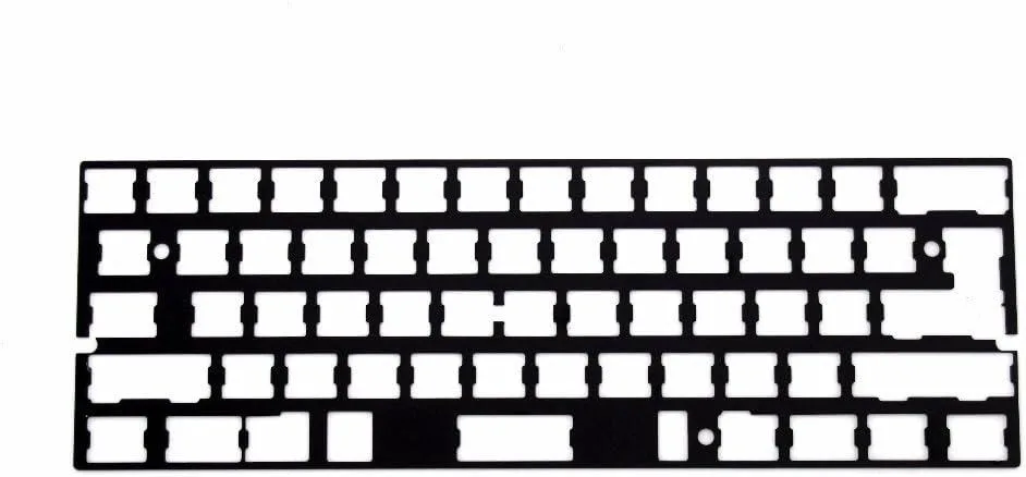 Sand-blasted anodized aluminum 60% keyboard plate with ISO and ANSI cutouts, 6.25u stabilizer support