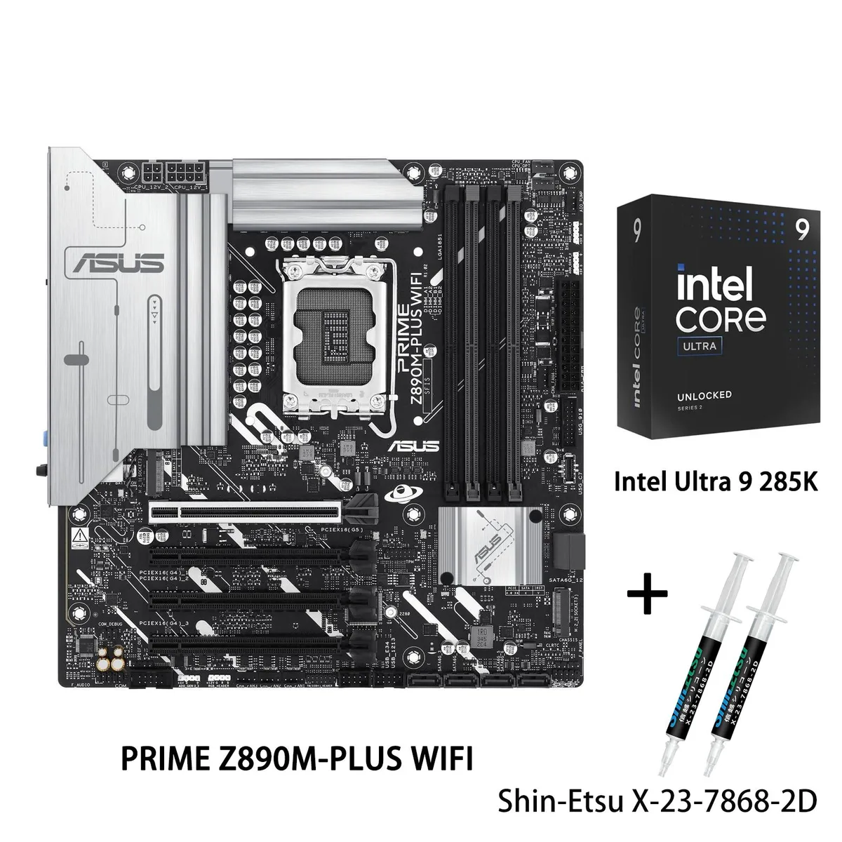 ASUS PRIME Z890M-PLUS WIFI micro-ATX motherboard with Intel Core Ultra 9 285K CPU installed