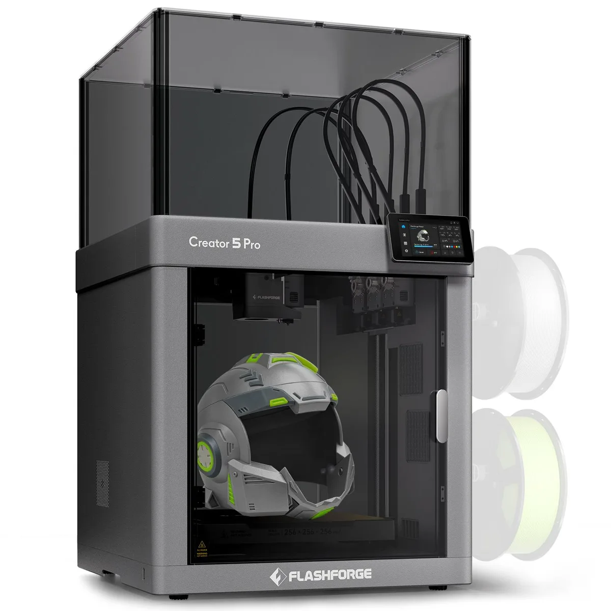 Enclosed metal-frame 3D printer with four independent extruders and a flexible PEI build plate