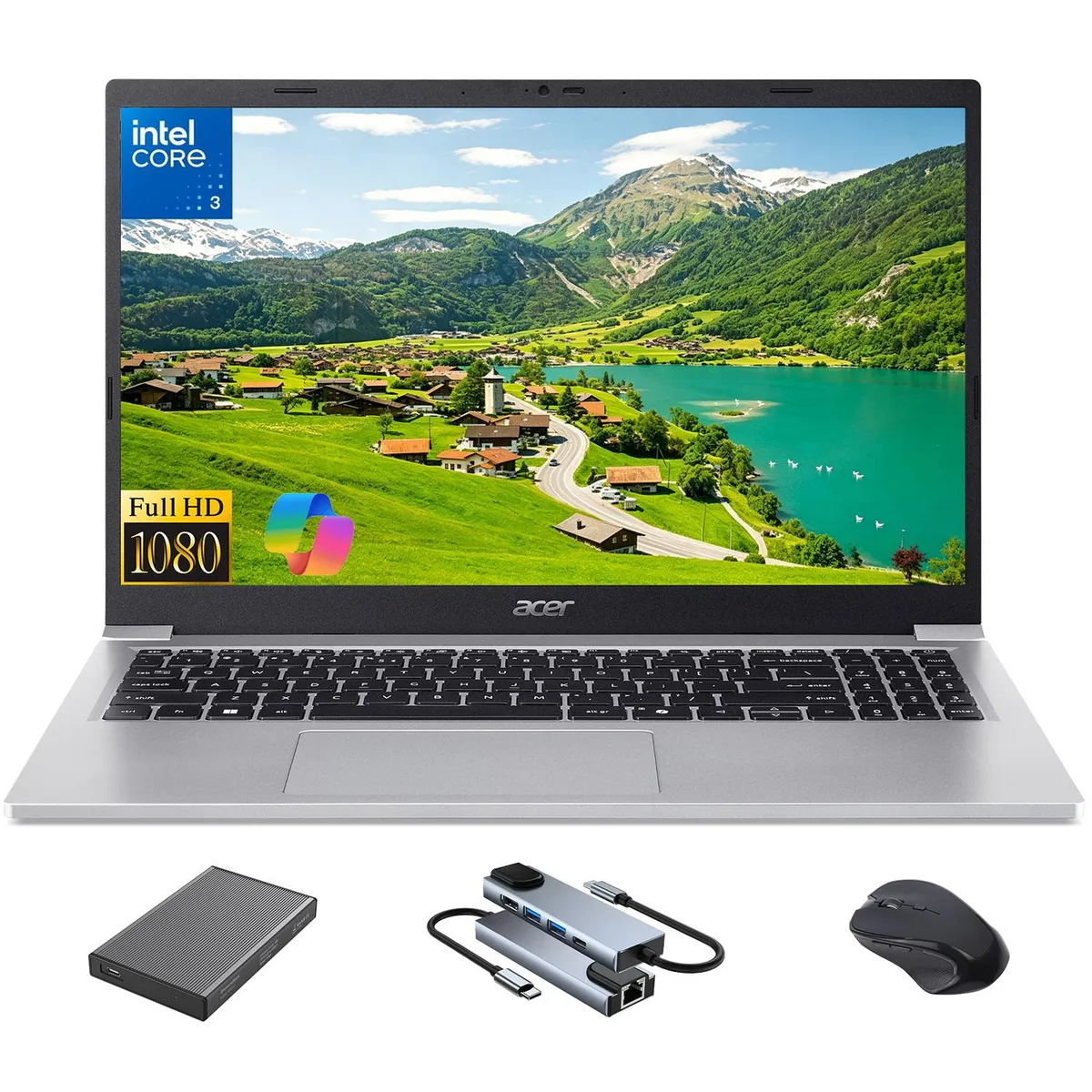 Acer America Acer Aspire Lite 15 laptop AL15-36P-32XP Intel Core 3 N350 8GB 128GB SSD 500GB HDD Win 11 Pro — photo du produit