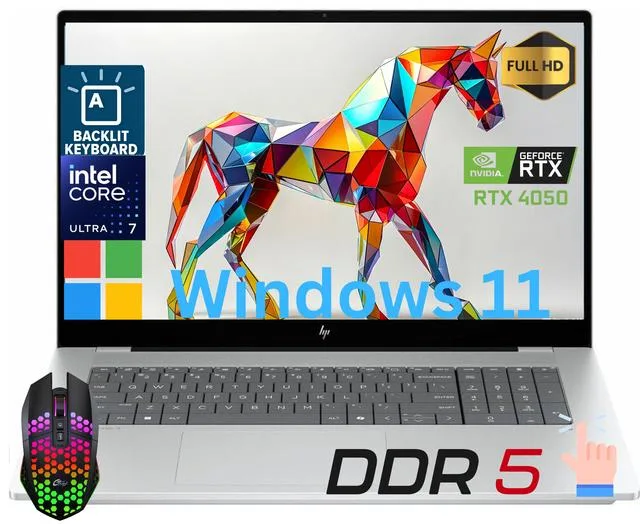 Silver 17.3 inch touchscreen laptop, slim profile, full size backlit keyboard