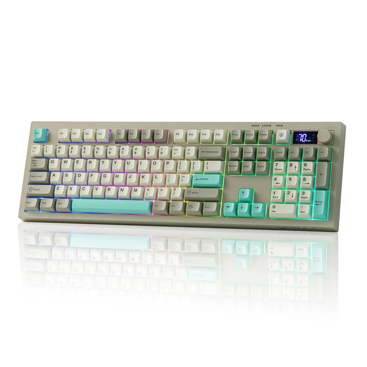 Redragon S102 PRO Membrane Gaming Keyboard with TFT Screen, Volume Knob & Number Pad, Tri-Mode Wireless, Grey — φωτογραφία προϊόντος