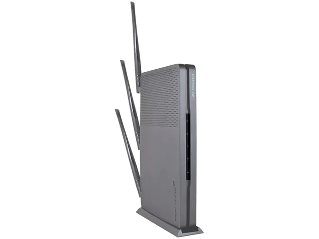 Rectangular black router with three external antennas and one internal antenna