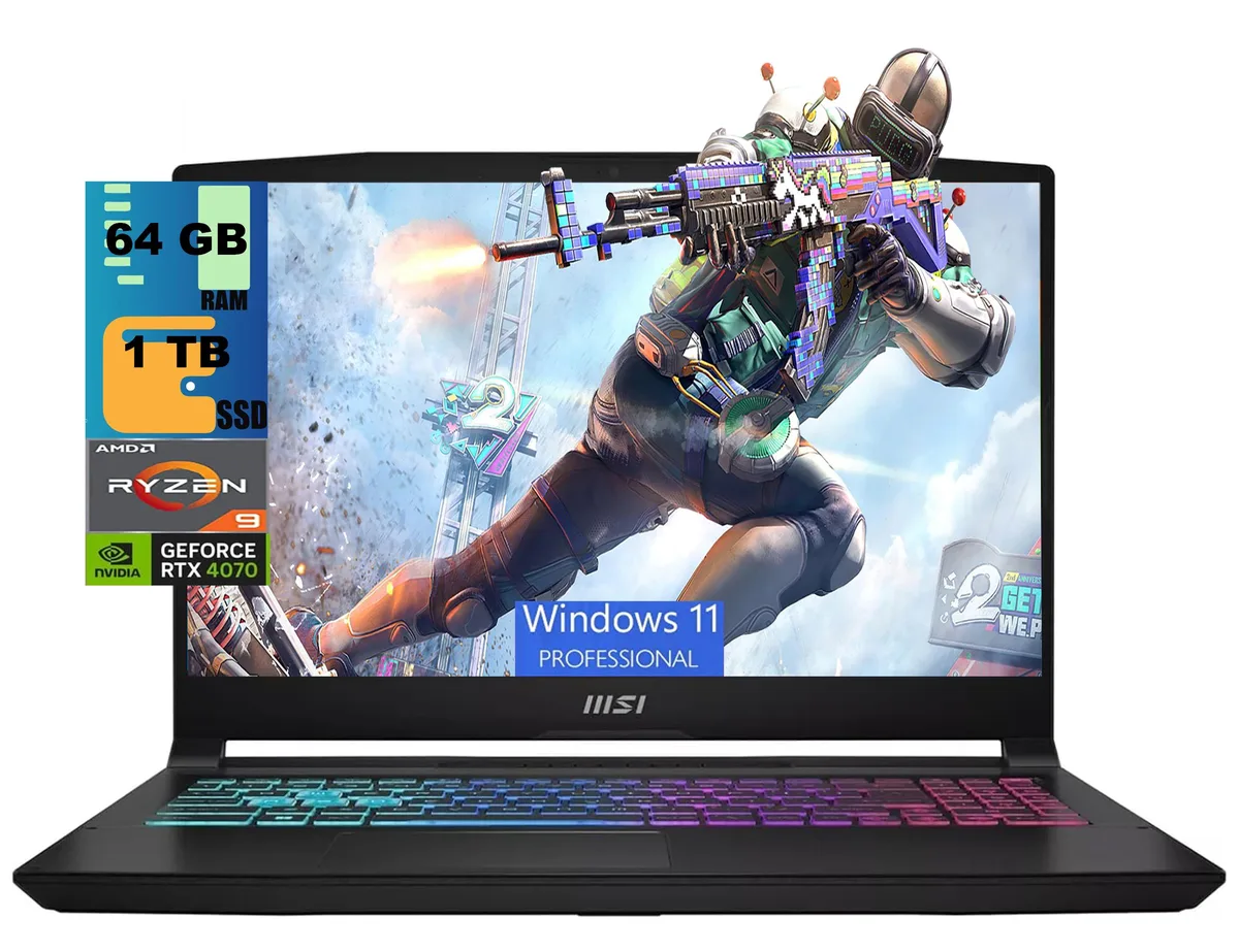 Black MSI Katana A15 gaming laptop, 15.6 inch 144Hz display, backlit keyboard