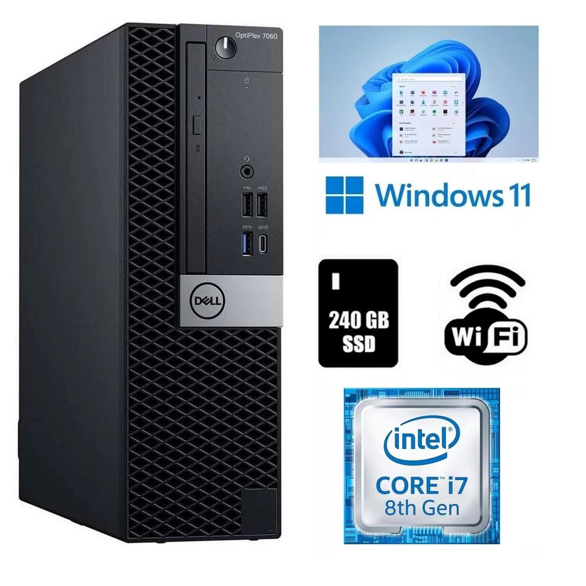DELL DELL OptiPlex 7060 SFF i7-8700 4.6GHz 16GB DDR4 240GB SSD Wi-Fi Windows 11 Pro — photo du produit